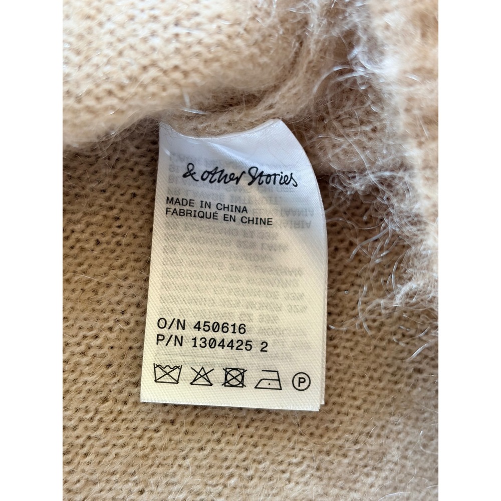 & Other Stories Tan Beige Mohair Wool Fuzzy Knit Crewneck Sweater Womens Medium - Picture 5 of 6